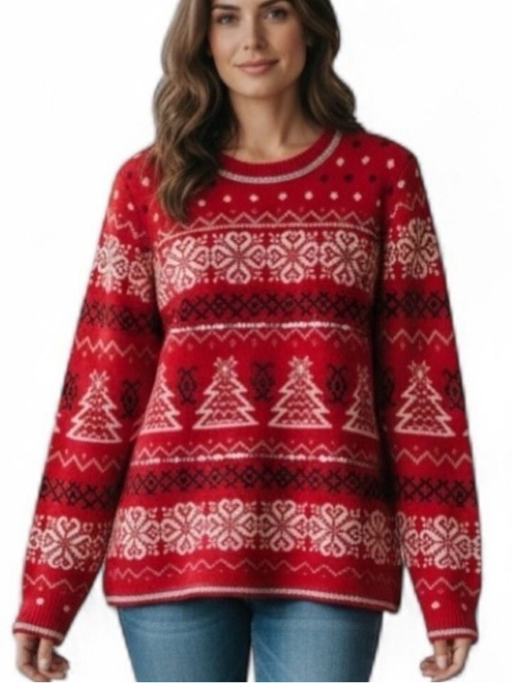 HOLIDAY Time Women’s Christmas Sparkle Sweater with Silver Trim and Sequins XL